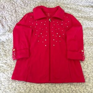 Beautiful Karen Scott Sport Full Zip Up Pink Rhinestone Jacket Petite Size M